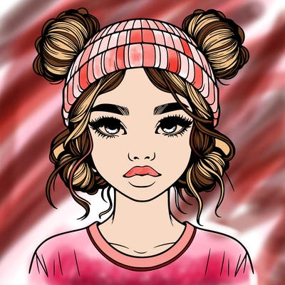 realistic girl with buns in her hair with a beanie on