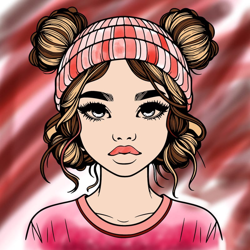 realistic girl with buns in her hair with a beanie on