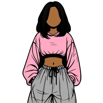realistic girl faceless with baggy pants and a crop top