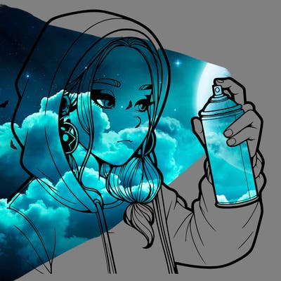 a realistic girl, spray painting
