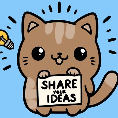 a cute cat saying share your ideas