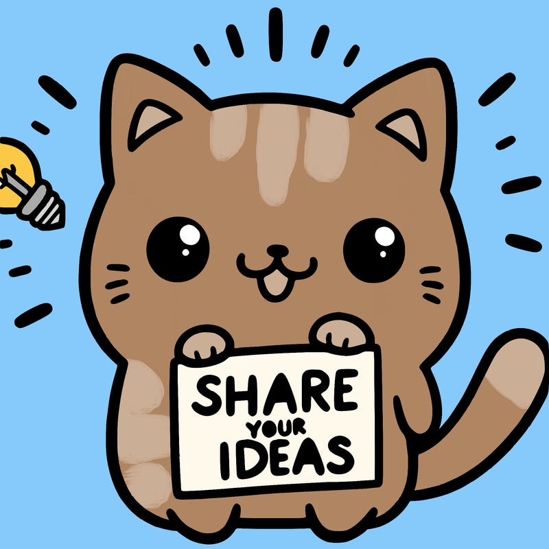 a cute cat saying share your ideas