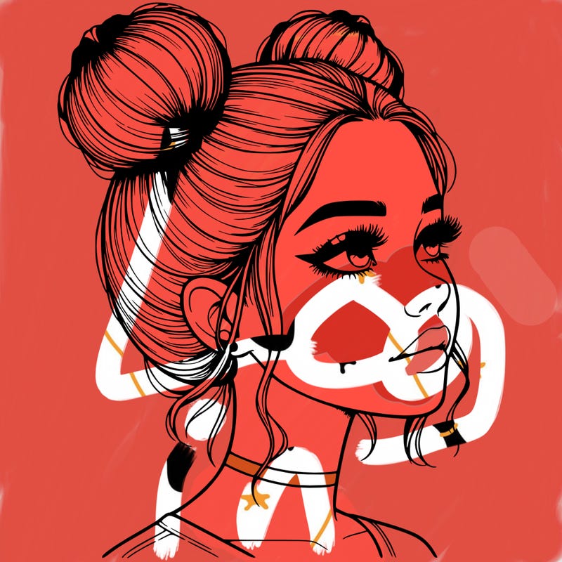 realistic girl with buns on the top of her head