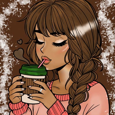 realistic girl drinking coffee
