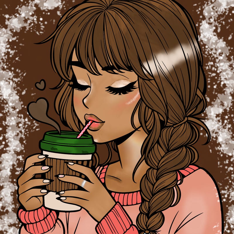 realistic girl drinking coffee