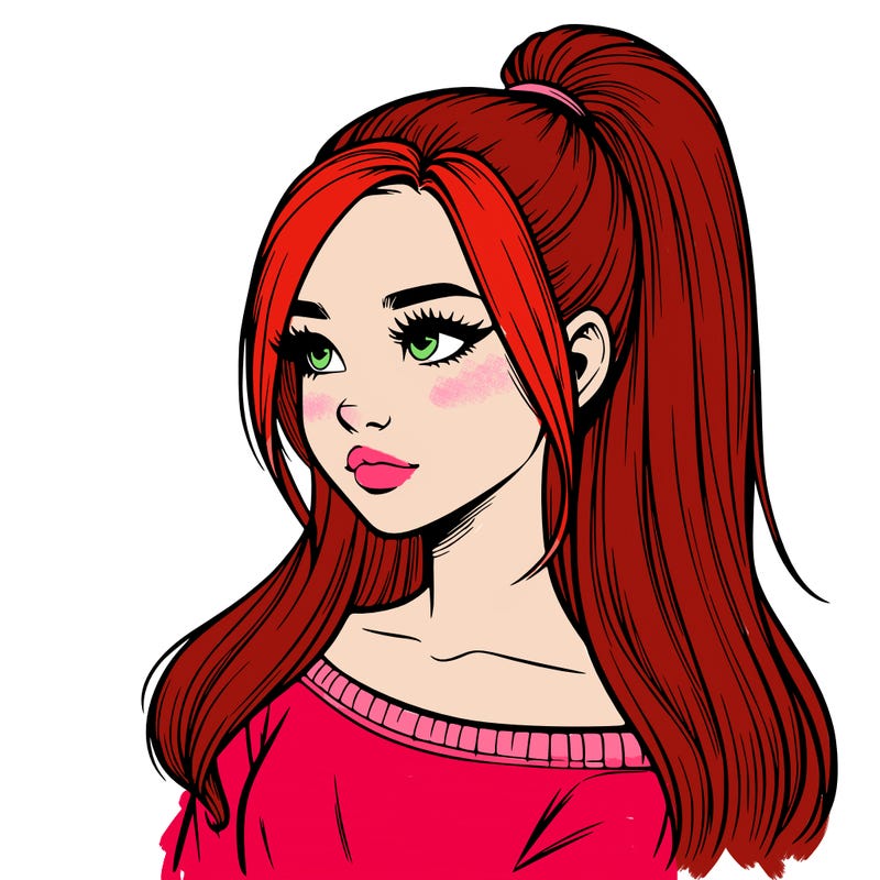 realistic girl with a high ponytail