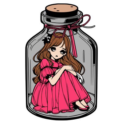 beautiful realistic girl trapped in bottle