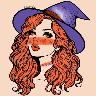 realistic witch girl with wavy hair and lips