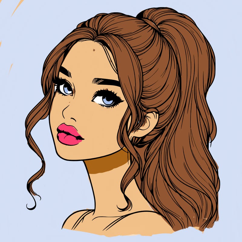 realistic girl with a ponytail on her hair and lips