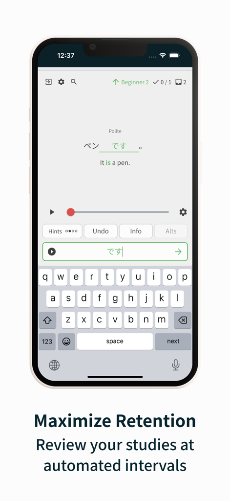 Bunpro Japanese SRS - Bunpro app interface displaying a Japanese grammar practice session with SRS technology