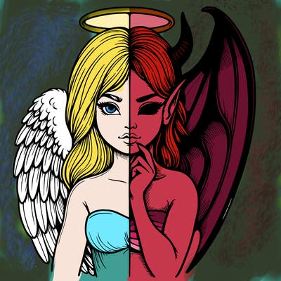 realistic angel half demon