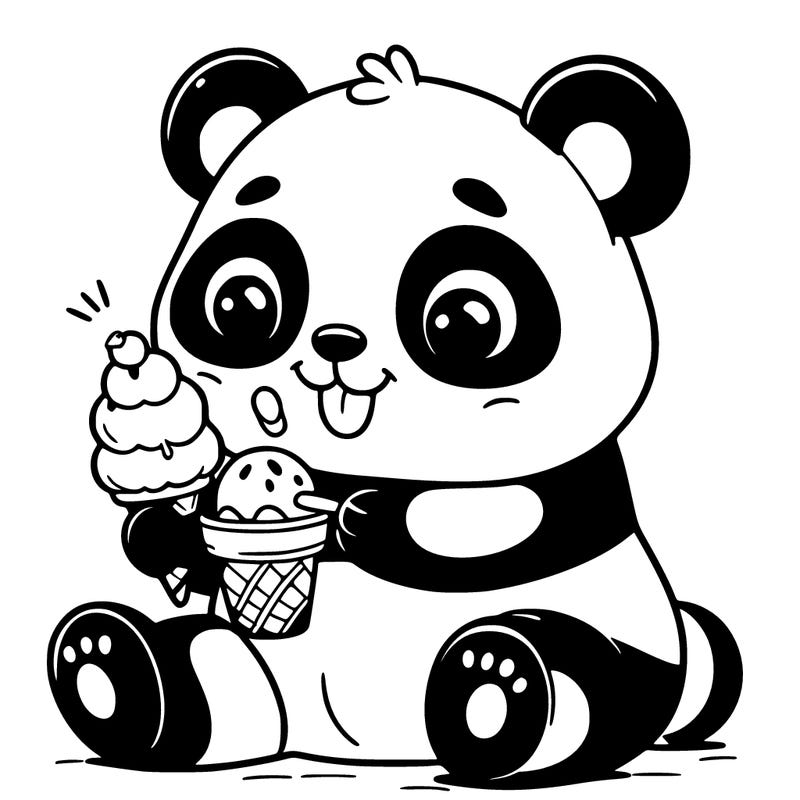 happy panda eating ice cream