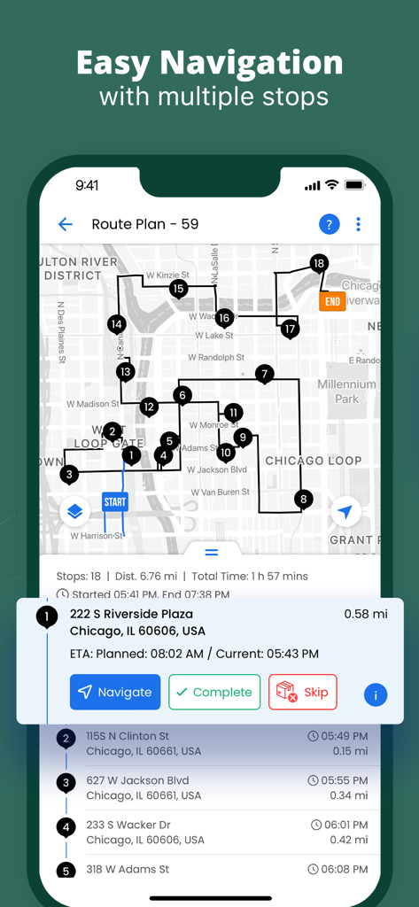 Delivery Driver App by Upper - Delivery Driver App by Upper interface showing a route map with multiple stops and navigation details