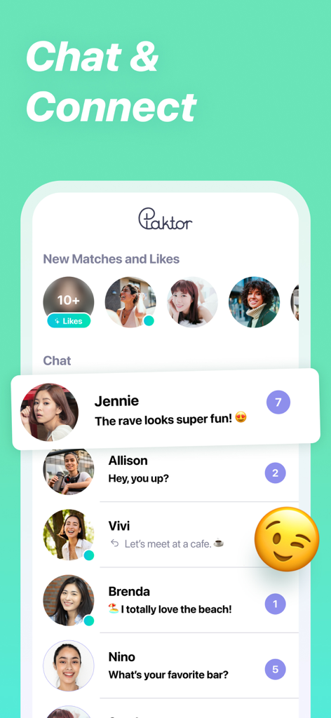 Paktor Dating App: Chat & Meet - Interfaccia dell'app di incontri Paktor che mostra nuovi match e messaggi di chat con gli utenti.