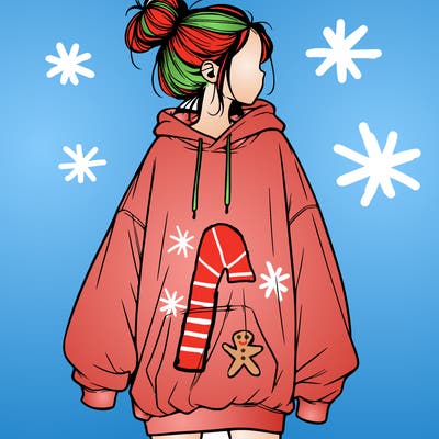 realistic girl with a oversized sweatshirt on and a bun