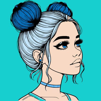 realistic girl with buns on the top of her head