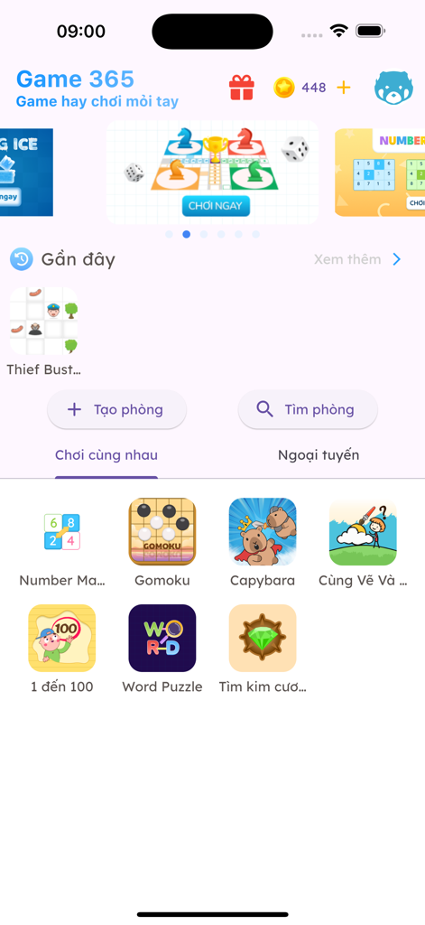 Game 365 - Game 365 mobile app home screen with a variety of mini games