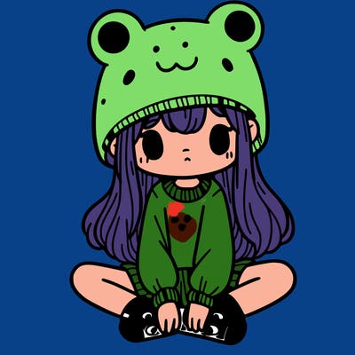 a girl wearing a frog hat and some frog socks