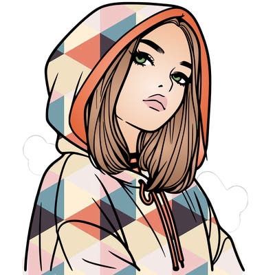 a realistic girl in a hoodie