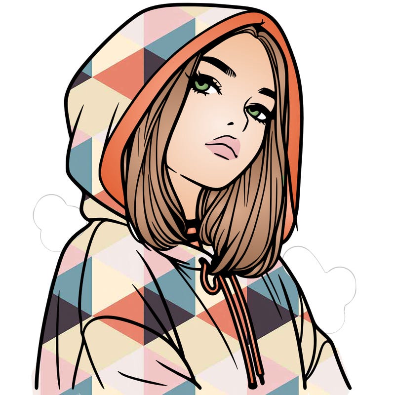 a realistic girl in a hoodie