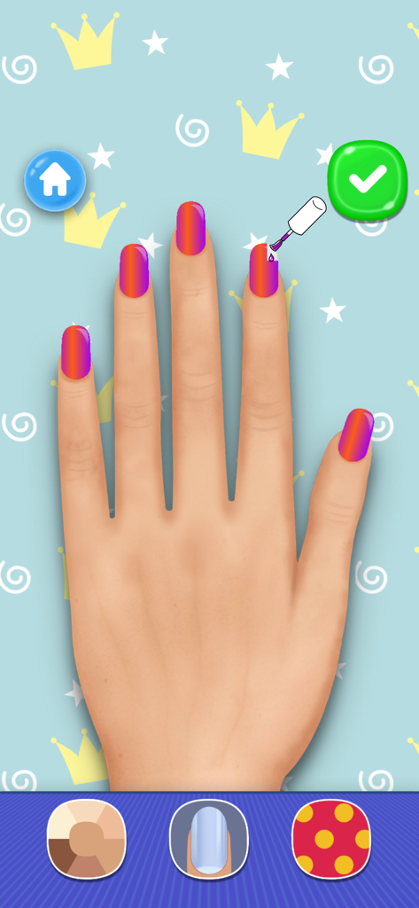 Girls Nail Salon: Paint,Polish - Pintando uñas acrílicas degradadas de colores en un juego de salón virtual para niñas
