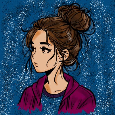 realistic teenage girl with a messy bun