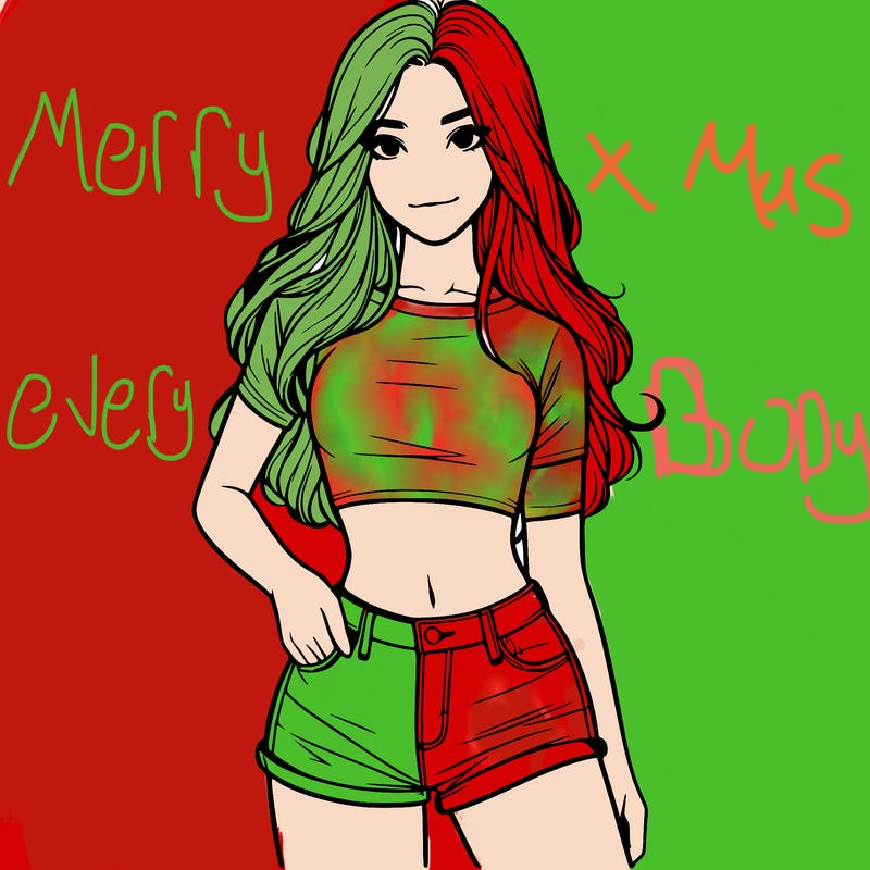 teenage girl with a crop top short shorts and long hair realistic