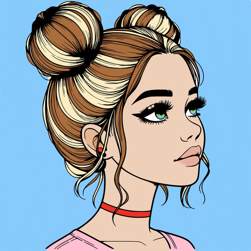 realistic girl with buns on the top of her head