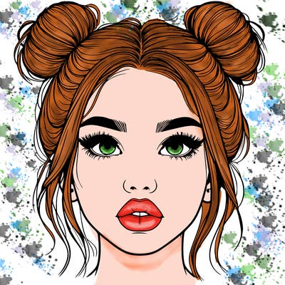 realistic girl with two buns on her hair and lips