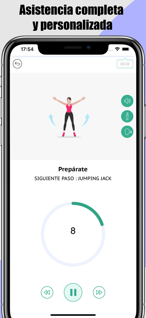 Home Exercises- No Equipment - Mobile screen showing jumping jack animation with a workout countdown timer