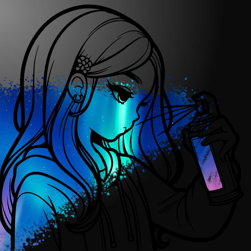 a realistic girl spray painting