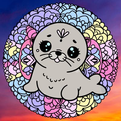 a cute baby seal mandala