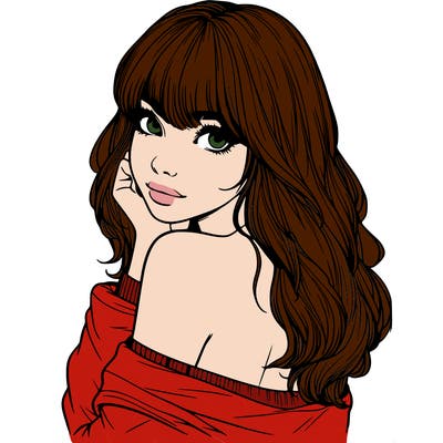 realistic girl with bangs looking over her shoulder