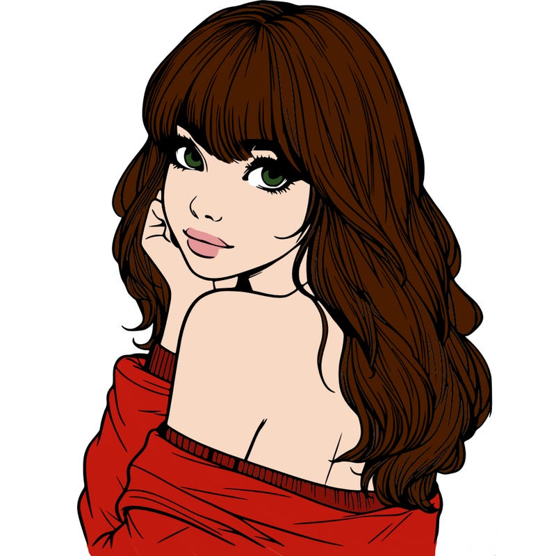 realistic girl with bangs looking over her shoulder