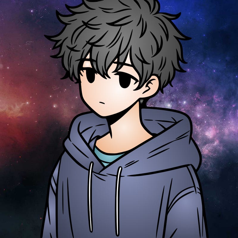 a teenage boy with messy and fluffy hair and a oversized hoodie on