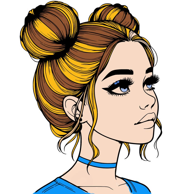 realistic girl with buns on the top of her head