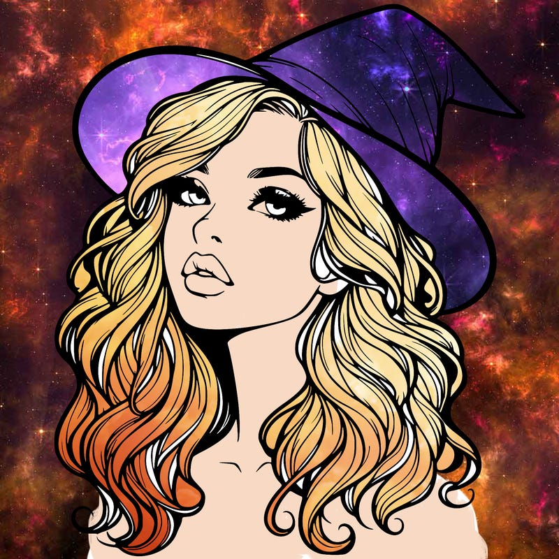 realistic witch girl with wavy hair and lips