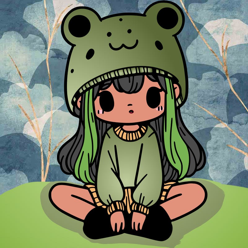 a girl wearing a frog hat and some frog socks