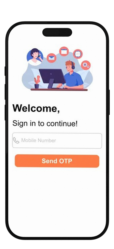 Doctors Appのウェルカムおよびサインイン画面。携帯電話番号入力フィールドとOTP送信ボタンが表示されます。