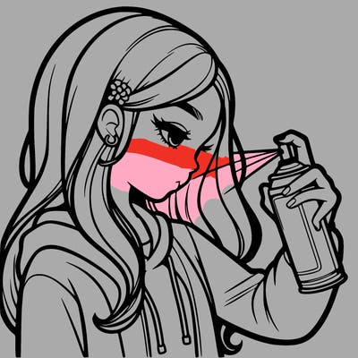 a realistic girl spray painting