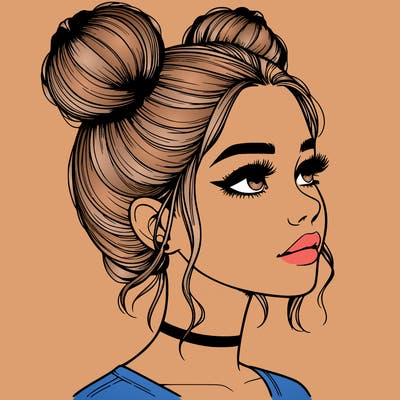 realistic girl with buns on the top of her head