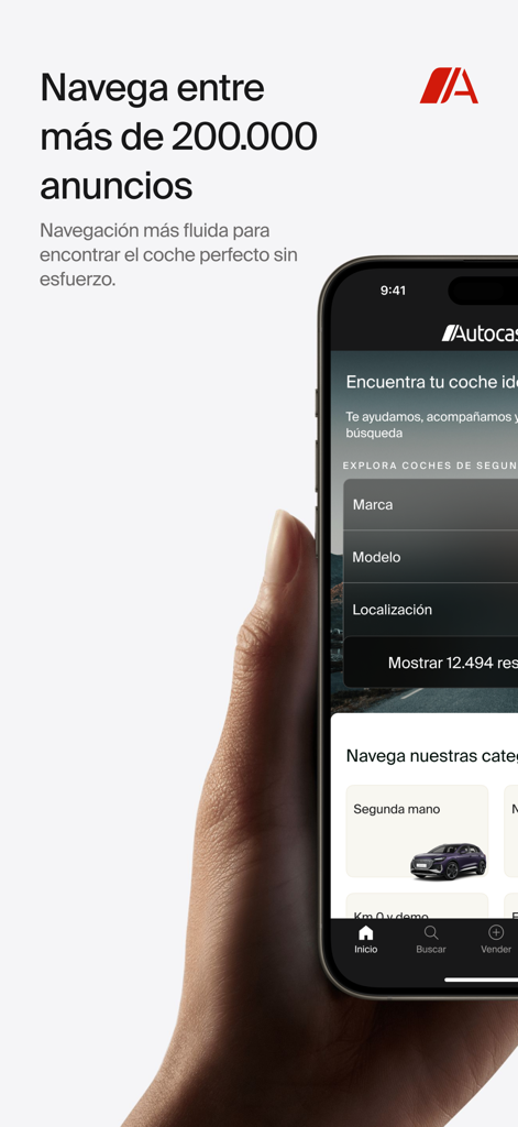 Autocasión - Autocasion mobile app interface showing car search filters and used vehicle listings