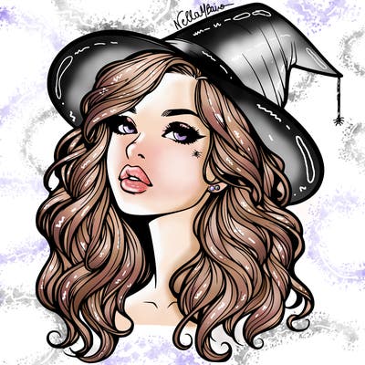 realistic witch girl with wavy hair and lips