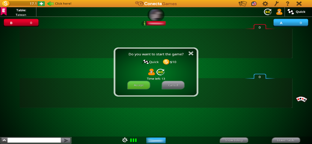 Buraco STBL - Buraco STBLゲームのスクリーンショット。緑色のテーブル背景に、ゲーム開始確認ポップアップが表示されています。