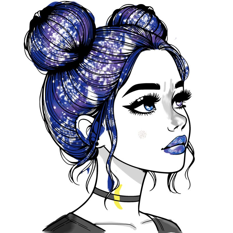 realistic girl with buns on the top of her head