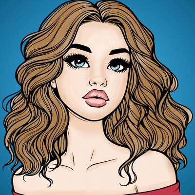realistic girl with wavy hair and lips