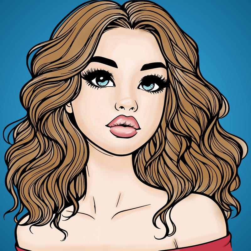 realistic girl with wavy hair and lips