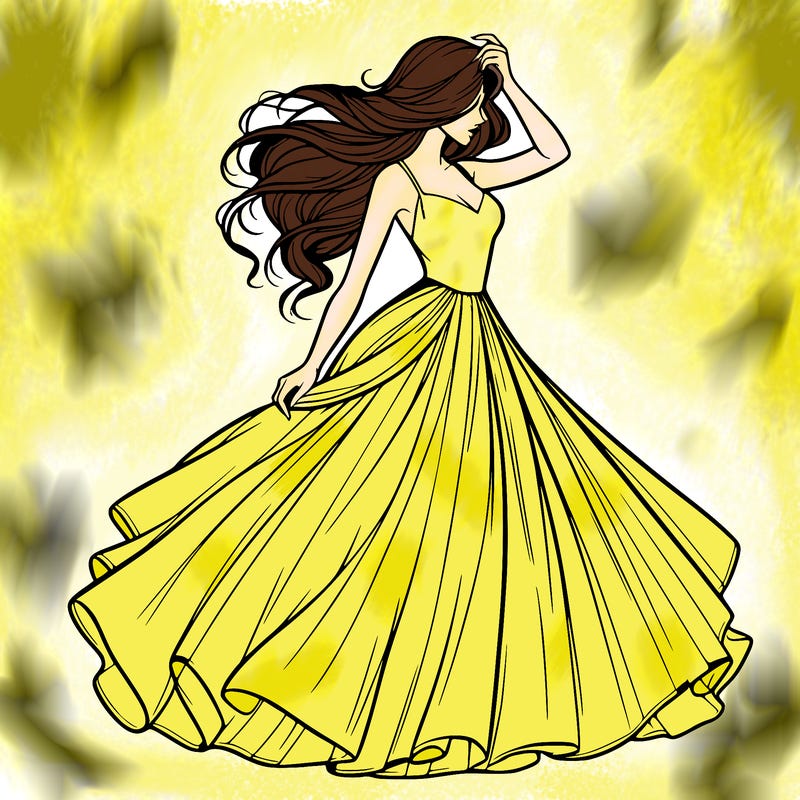 realistic woman with dress flowing in the wind