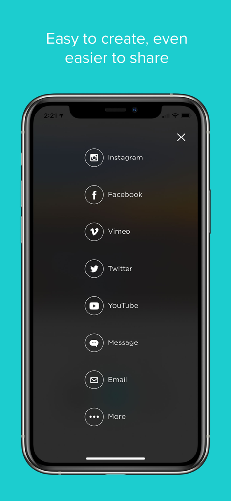 Slideshow Creator - Sharing menu in the Slideshow Creator app with options for Instagram Facebook and YouTube
