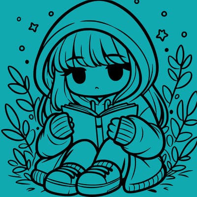 girl in oversized hoodie reading a book